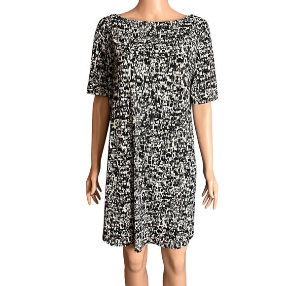 J. Jill Wearever Collection Black/White Print Knit Dress MP Slinky Stretchy - Picture 1 of 5